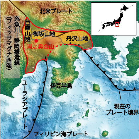 南部フォッサマグナ地域を示した地図